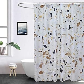 EurCross Shower Curtains Mould Proof Resistant Washable, Beige Brown Terrazzo Shower Curtain 178 X 180cm Drop