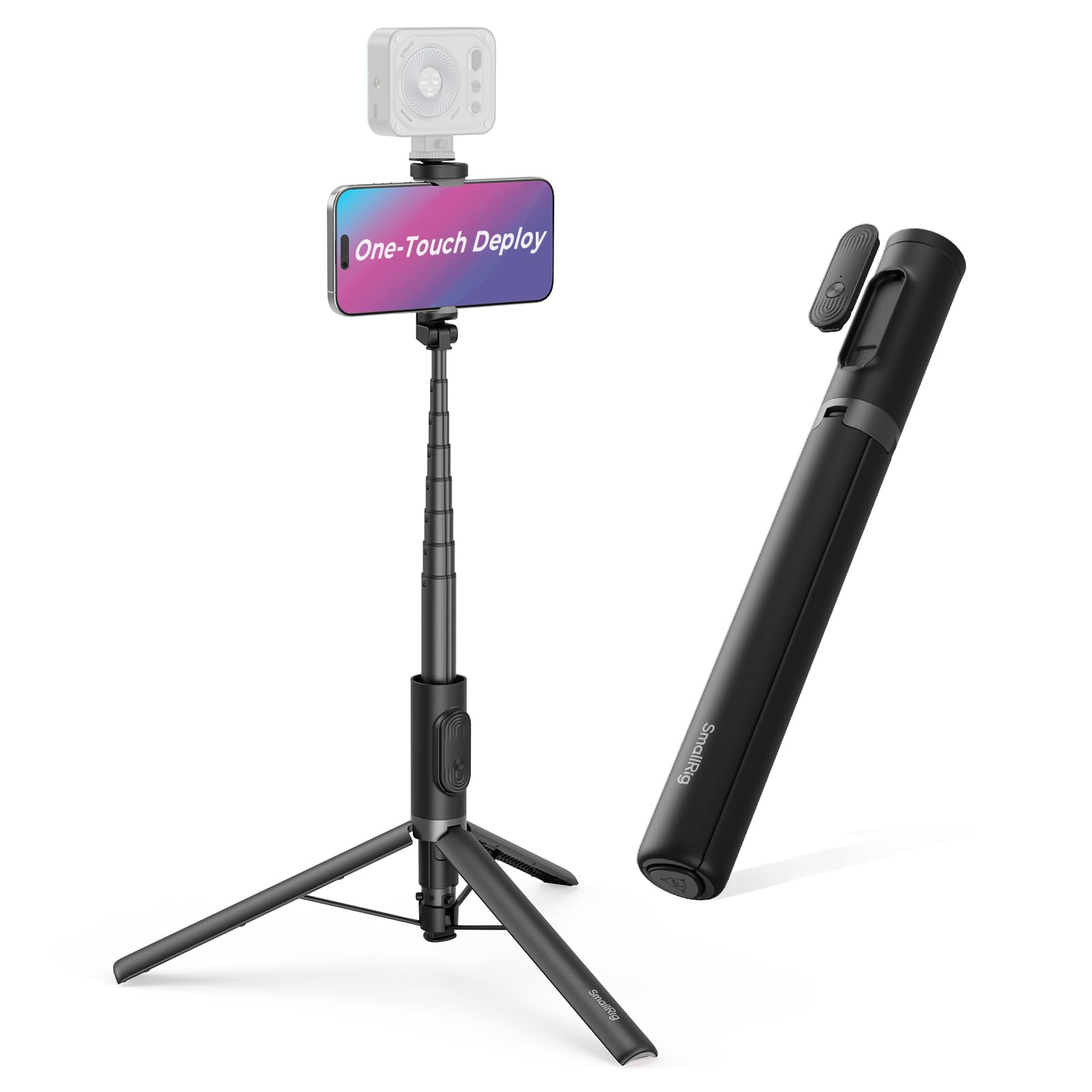 SMALLRIG ST30 Selfie-Stick-Stativ mit One-Touch-Ausfahrfunktion, 147 cm automatisches Stativ mit Fernbedienung und Blitzschuhhalterung, für iPhone, Android, Videoaufnahmen, Schwarz - 5291