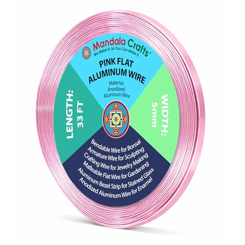 Image of Mandala Crafts 5mm Pink Flat Aluminum Crafting Wire for Sculpting | 33 FT, Anodized, Colored, Tarnish Resistant, Bendable, Flexible, for Jewelry Making, Bezel, Bonsai, Armature, Outdoor