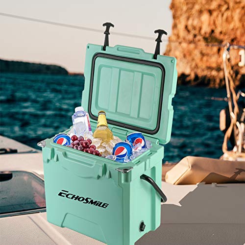 Echosmile Green 25 Quart Rotomolded Cooler, Keep Ice Up To 5 Days, Fit 30 Cans, Heavy Duty Ice Chest(Built-In Bottle Openers, Fishing Rule, Cup Holders And Lockable Corners) For Camping, Fishing #TOP1