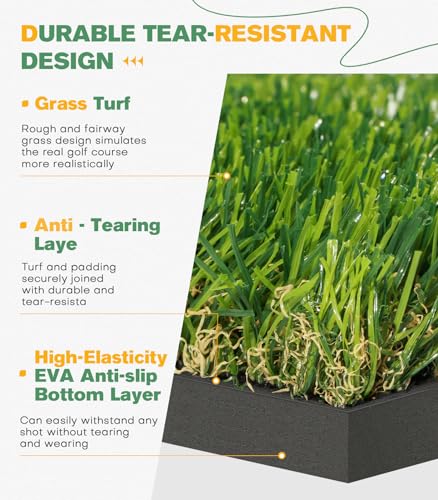 Image of Premium Dual-Turf 5x4ft Golf Mat: 21MM to 50MM High-Elasticity Base Upgraded Golf Hitting Mat, Alignment & Angle of Approach Aid, Indoor /Outdoor Practice, Green,Ideal Gifts for Men Him Dad Husband