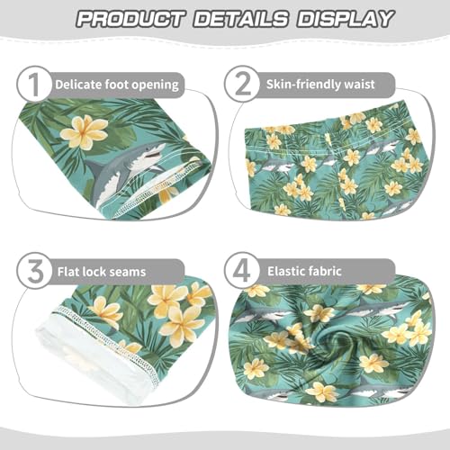 Summer Flower Shark Print Girls Leggings Soft Stretch Workout Yoga Dance Pants for Kids Casual Tights3