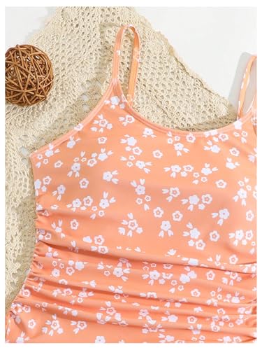 OYOANGLE Girl's Floral Ruched Side One Piece Swimsuit with Mesh Beach Skirt Cover Up Swimwear3