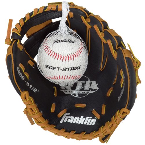 Franklin Sports Black & Tan Baseball Glove with Ball