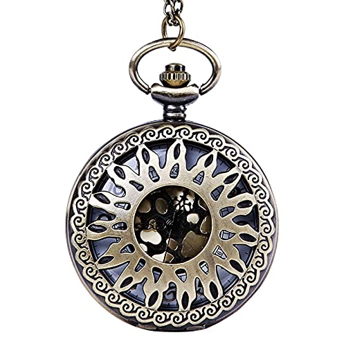 ZXQ Montre de poche à quartz classique vintage sculpté creux en bronze pour homme, étudiant, personnes âgées, etc Cover