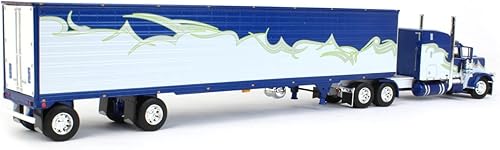 Miniatura 3 de DCP 1/64 Azul, Plata y Lima Peterbilt 389 63" Cama de techo medio con remolque refrigerado de eje extendido acanalado utilidad 60-1457