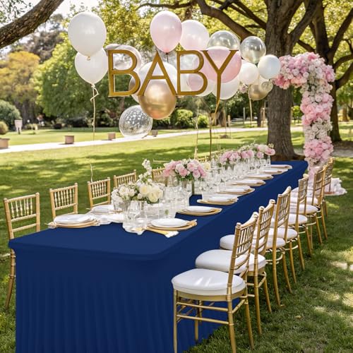 Image of Smiry Spandex Elastic Fitted Table Cloth Skirt for 4FT Rectangle Table | Stretch Washable Table Cloth, Banquet Table Cover for Wedding, Party, Indoor & Trade Shows, (Navy, 48Lx24Wx30H)
