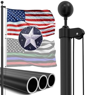 IIOPE 25FT Heavy Duty Flag Pole,12 Gauge Aluminum,100 MPH Wind Tested,Extra Thick Flagpole Kit for House Outside with 5x3 USA Flag, Includes All Hardware Needed to Fly Two Flags?Black?