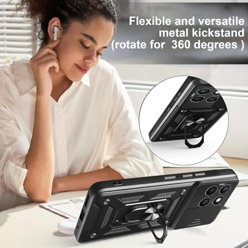Image of Casodon Shockproof Back Case Cover for Moto G37 5G, Shockproof Moto G37 Back Cover, Ring Case with Kickstand and Camera Protection Shutter - Black