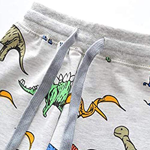Boys Sweatpants Cartoon Print Dinosaur Pattern Cotton Pants Drawstring Elastic Sweatpants Toddler (Grey, 5-6 Years)2