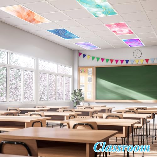 Image of VIHOSE 6 Pcs Fluorescent Light Covers for Ceiling Lights Classroom Magnetic Light Covers Classroom Filters Office School Drop Ceiling, 4 x 2 ft(Marble)