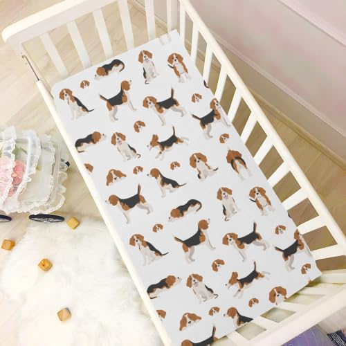 Image of Crib Sheets for Boys Girl Beagle Puppy Breathable Mini Crib Mattress Sheets Fitted,Toddler Baby Sheets for Crib Mattress 39 * 27 * 5In