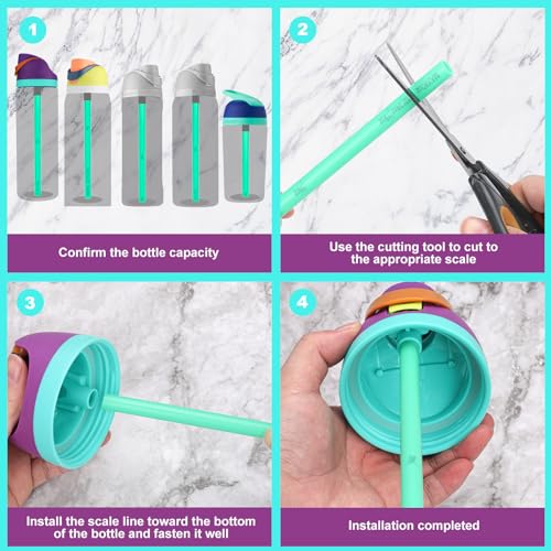 6pcs Straw Replacements for Owala FreeSip 24 oz 32 oz, with Brush, Plastic Tumbler Cup Straws Reusable With Scale Accessories Parts for Owala 14/19/24/32/40oz Stainless Steel Water Bottle (3 Colors) - Image 5