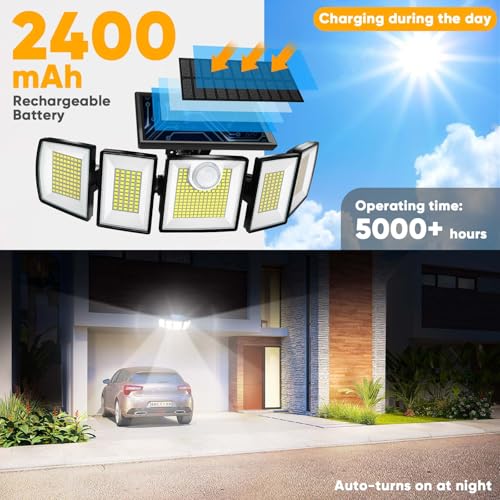 Image of MDCMDCM Solar Lights Outdoor Waterproof Motion Sensor - 416 LEDs 3000 Lumens Super Bright 3 Brightness 3 Modes 360 Illumination 32ft Solar Flood Security Light for Outside (1, 13.7x4.3x5inch)