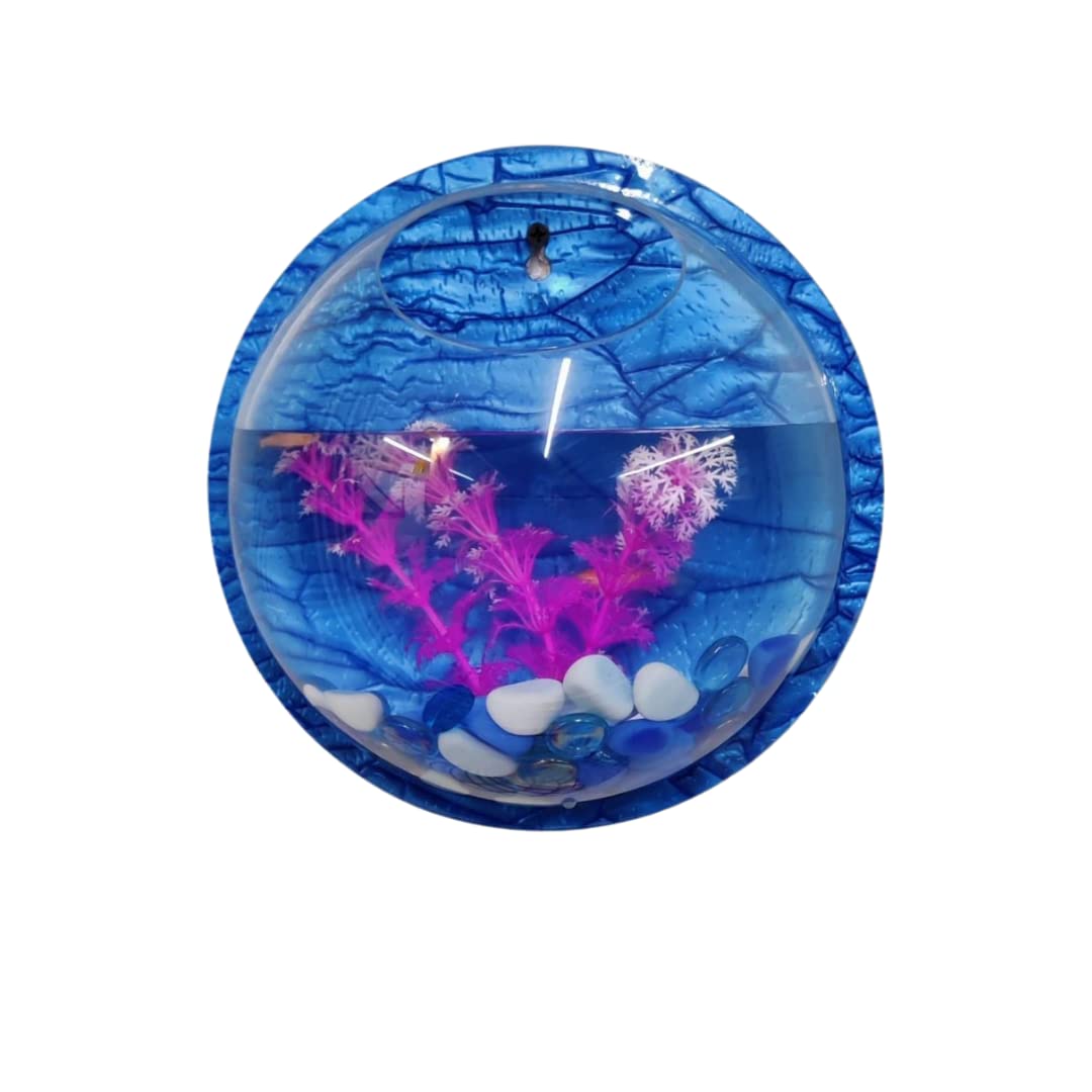 PetCrux Premium Acrylic Wall Mounted Aquarium Fish Bowl/Wall Planter for Home Decor (6 Inches, Royal Blue)