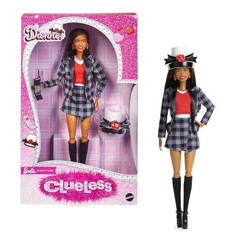 Barbie Signature Doll, Clueless Dionne Collectible with Black-and-White Plaid Suit, Top Hat, & Cell Phone Accessory, JBJ47