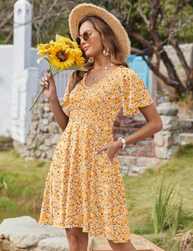 Image of Zeagoo Womens Summer Dress Casual Swing Sundresses Floral Ruffle Short Sleeve Wedding Guest Dress Beach Mini Dress 2026