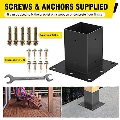 6 X 6 Post Base 3Pcs,Inner Size 5.6"X5.6"Deck Post Base,Heavy Duty Metal Black Powder Coated Post Brackets,For Mailbox Post Deck Supports Porch Railing Post Holders #TOP5
