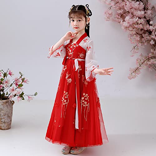 Quenny Girls' Hanfu Dress,Children's Summer Ancient Style Princess Dress,Long-Sleeved Chest-Length mesh Embroidered Skirts.2