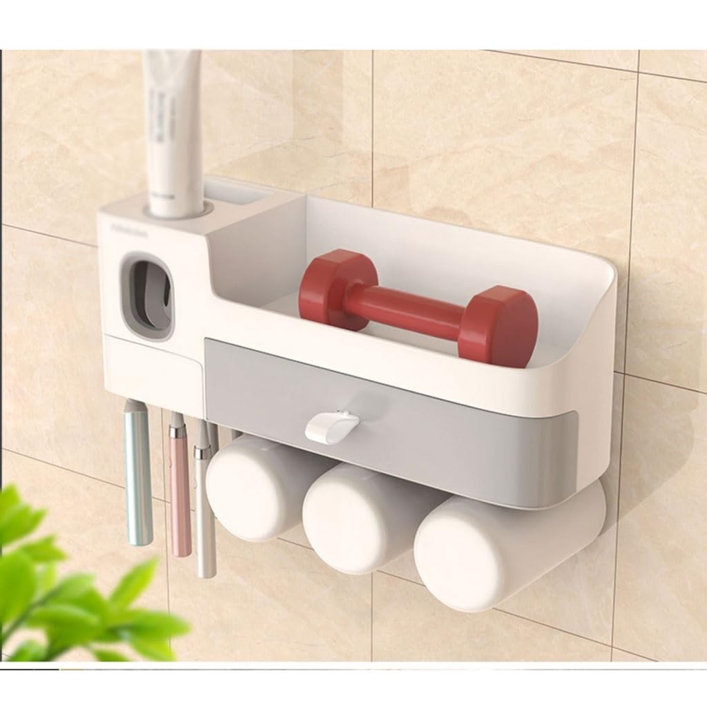 Estante para Cepillos de Dientes Portaspazzolino con cassetto, Dispenser for dentifricio, portadentifricio Multifunzionale Senza Fori(L29.3cm)