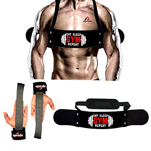 Image of Aprodo Gym Fitness Combo (Arm Blaster with Grey Weight Lifting Strap) (Eat Sleep Gym Repeat & Grey WLS)