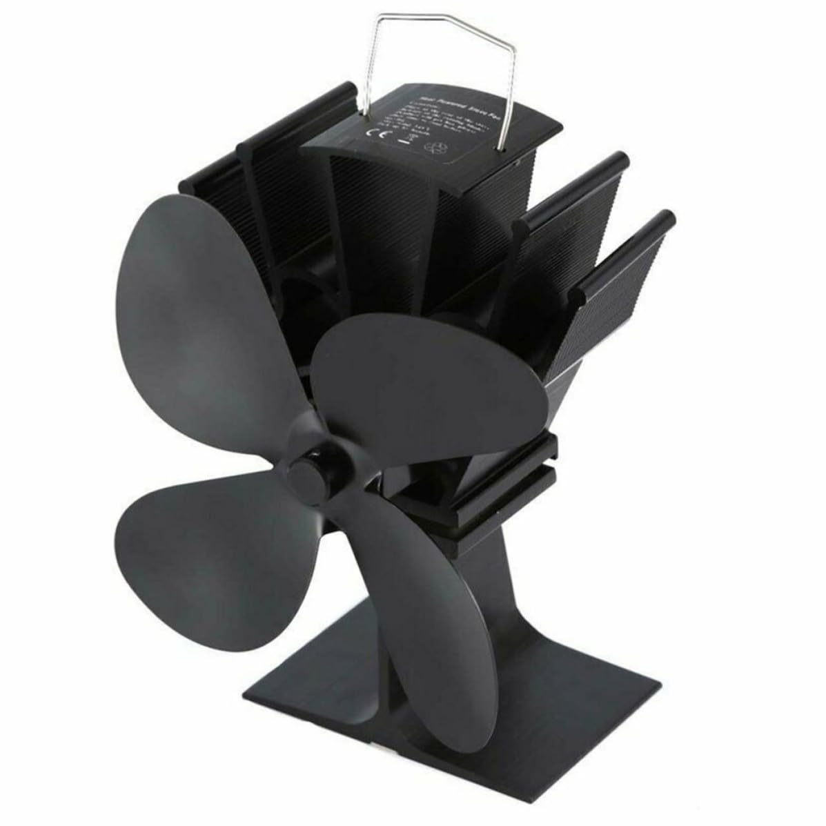 Ventilatore per Stufa a Legna Termico, 4 Pale, Alluminio Anodizzato Nero