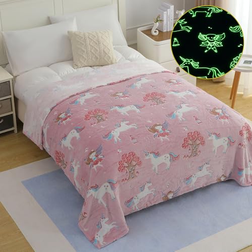 Image of Story@Home Glow in the Dark Blankets for Kids | Summer Comfort Quilt for Kids | Kids Blanket 0-15 Years (200x15 cm) Soft Fleece Blanket |Cozy All-Season Radium Blanket for Boys & Girls-Unicorn