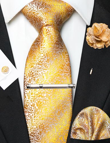Image of JEMYGINS Mens Tie and Lapel Pin Necktie Pocket Square Cufflinks and Tie Clip Sets for Business Casual 5PCS