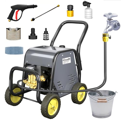 High Pressure Power Washer with Wheels - Electric Pressure Washer for Cars, Fences, Patios - 120KG, 16M Water Pipe, Water Gun, Extension Pole, Precision Pressure Gauge