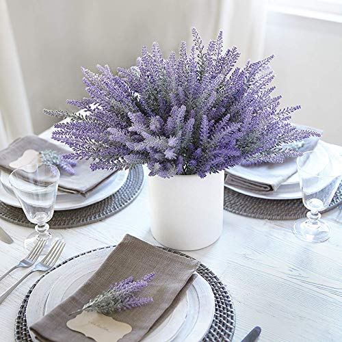 image for Leyaron 10 Bundles Fake Flowers Artificial Lavender Faux Plastic Plant