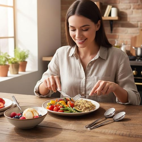 Image of 12 Pcs Silver Mirror Polish Stainless Steel Cutlery Set for Dining Table with Spoons and Forks Set + Butterknives - The Perfect Tableware /Flatware