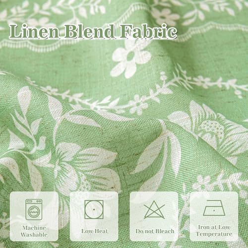 Image of MYSKY HOME Sage Green Boho Floral Tiers Curtains 24 Inch Long 2 Panels