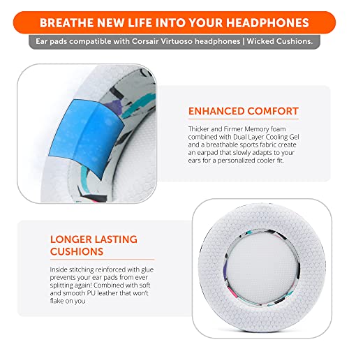 WC FreeZe Virtuoso, Hybrid Fabric Cooling Gel Replacement Earpads for Corsair Virtuoso Gaming Headset Made by Wicked Cushions - Image 4