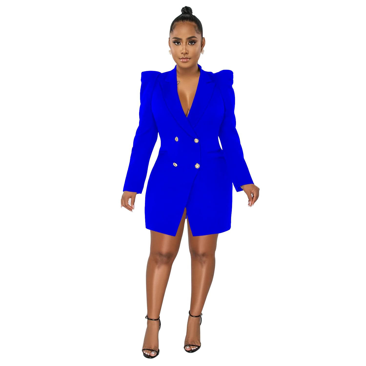 Womens Casual Peak Lapel Coat Work Office Dressy Double Breasted Blazer