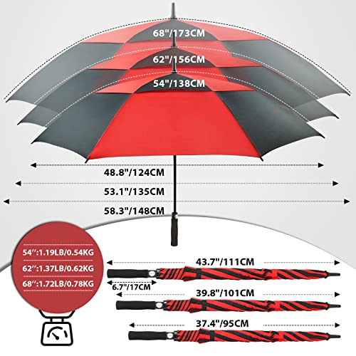 Llanxiry Umbrella Large Golf Umbrellas For Rain Windproof 54/62/68 Inch Automatic Open Double Canopy Oversized Vented Stick Umbrellas For Men And Women (Black/Red/62In) #TOP4