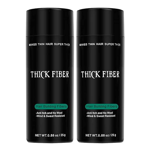 THICK FIBER Fibras de construcción del cabello para adelgazar el cabello y calvicies (marrón oscuro, paquete de 2)  Botella de 0.88oz  Oculta la