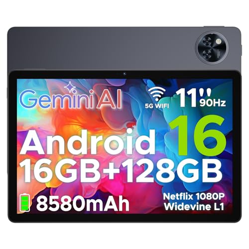 U11 Android 16 Tablet 11 Pulgadas Gemini AI, 16GB RAM+128GB ROM/2TB TF, Batería 8580 mAh,Unisoc T7200 Octa-Core，90Hz, 13MP+5 MP/WiFi 5G/Face ID/Widevine L1/GMS/GPS/OTG/Audio 3.5mm