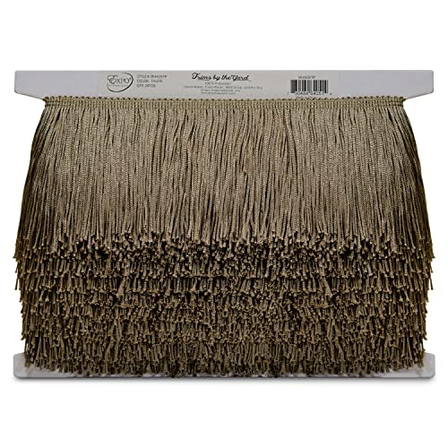 Trims By The Yard 4" Chainette Fringe Trim, Polyester-Made Decorative Fringe Trim, For Costumes, Uniforms, Home Decor, And Party Decorations, Washable Fringes, 5-Yard Cut, Army Green