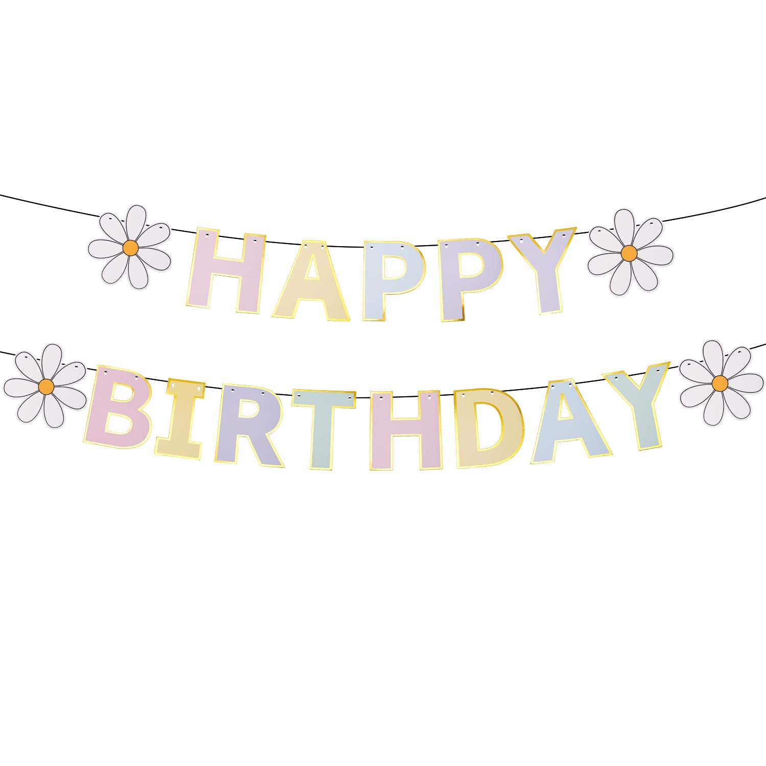 lasuroa Macaron Happy Birthday Banner, Pastel Party Decorations Daisy Colorful Letters DIY Hanging Sign Bunting Garland Backdrop Supplies for Women Girls Kids