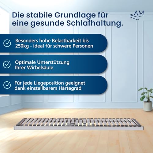 AM Qualitätsmatratzen Stabiler Lattenrost 140x200 bis 250kg mit 30 Federleisten - Made in Germany - Stabiles Lattenrost für Übergewichtige - Bettrost XXL für schwere Matratzen fertig montiert – Bild 3