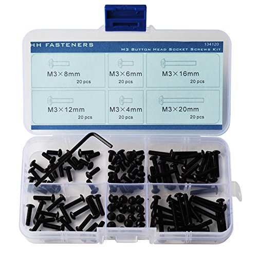 M3 Carbon Steel Button Head Socket Cap Screw Qty 120-piece Assortment Set with Allen Wrench
