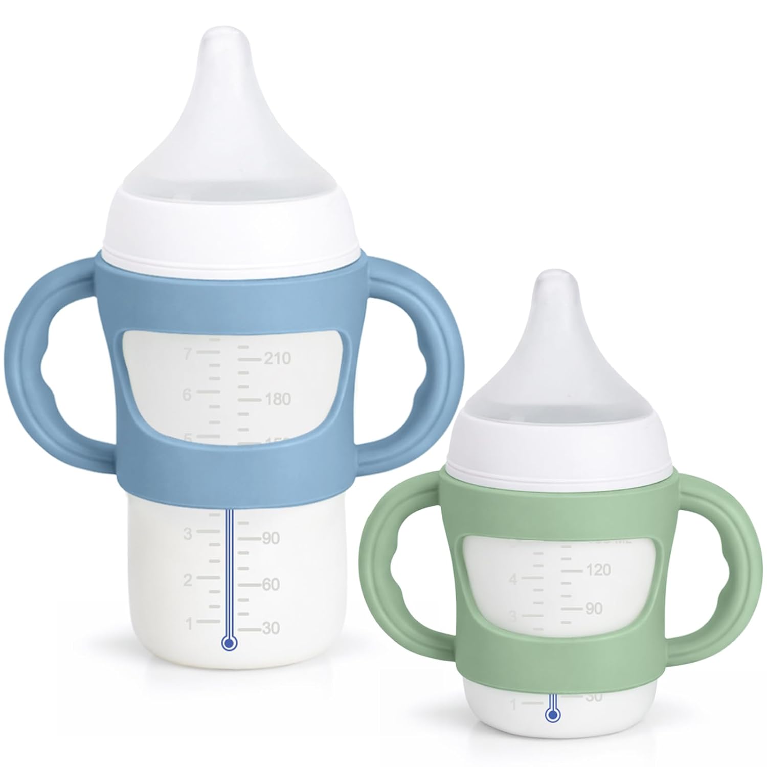 2 Pack Silicone Baby Bottle Handles for NUK, Blue+Green