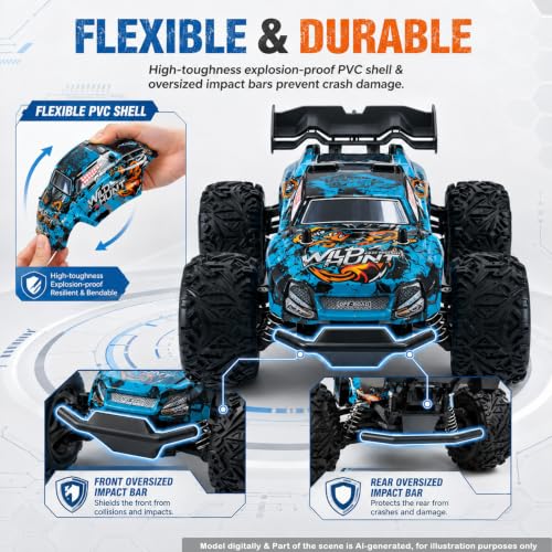 Image of RC Cars Monster Remote Control Car 2.4GHz 2WD Power Dragon RC Truck 20 KM /H All-Terrain RC Monster Truck, 2 Batteries for 40mins Car Toys Gift for Beginner(RTR /Blue