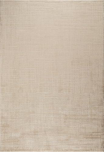 Image of Abani Beige Area Rug - 5'3 inch x 7'7 inch - Living Room & Bedroom - Textured Stripe Weave Design - Indoor Use - Easy to Clean, Stain Resistant, Non-Shedding - Neutral Collection