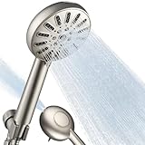 WATERLACE High-Pressure 8-Mode Handheld Shower Head - Anti-clog Nozzles, Built-in Power, Wash to Clean Tub, Tile & Pets, Extra Long 59 In Stainless Steel Hose, Wall & Overhead Brackets Brushed Nickel