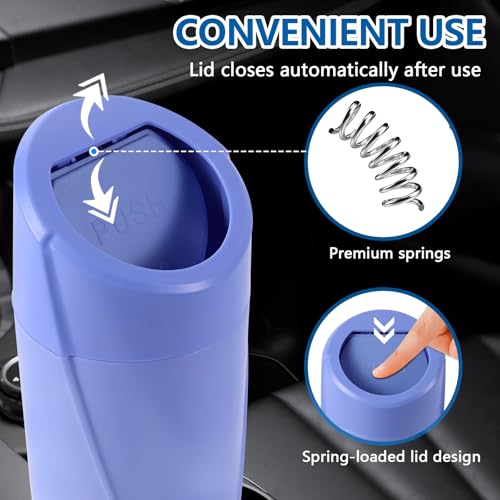 Image of Hovom Mini Car Trash Can with Lid, Portable Garbage Can for Car, Leakproof Cup Holder Automotive Garbage Bin with 2 Rolls of Trash Bags, Small Trash Storage Can for Car Home Office(Dark Blue)