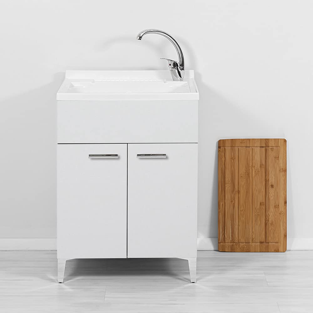 Inbagno Lavatoio con Mobile 60x50, Vasca in Resina, già Montato Completo di ASSE strofinatoio e Kit Scarico
