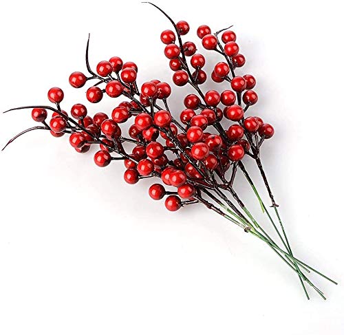 Feitore30 Pack Artificial Berries, Red Artificial Berry Stems Holly Christmas Berries Picks for Crafts Christmas Decoration Festival Holiday and Home Decor, 10.24 Inches