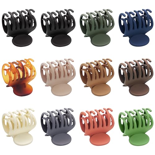 12PCS Hair Clips for Women - 1.6" Matte or Gloss Double Row Teeth Clamps with Strong Hold for Fine to Thick Hair, Cute Jaw Clamps for Girls