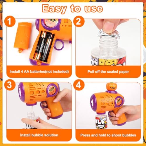 LOMIMOS Halloween Bubble Gun for Kids，Pumpkin Bubble Wand Machine Gun Blaster Boo Basket Stuffers for Halloween Party Favors Outdoor Toys Birthday Gifts（Batteries Not Included） — view 5
